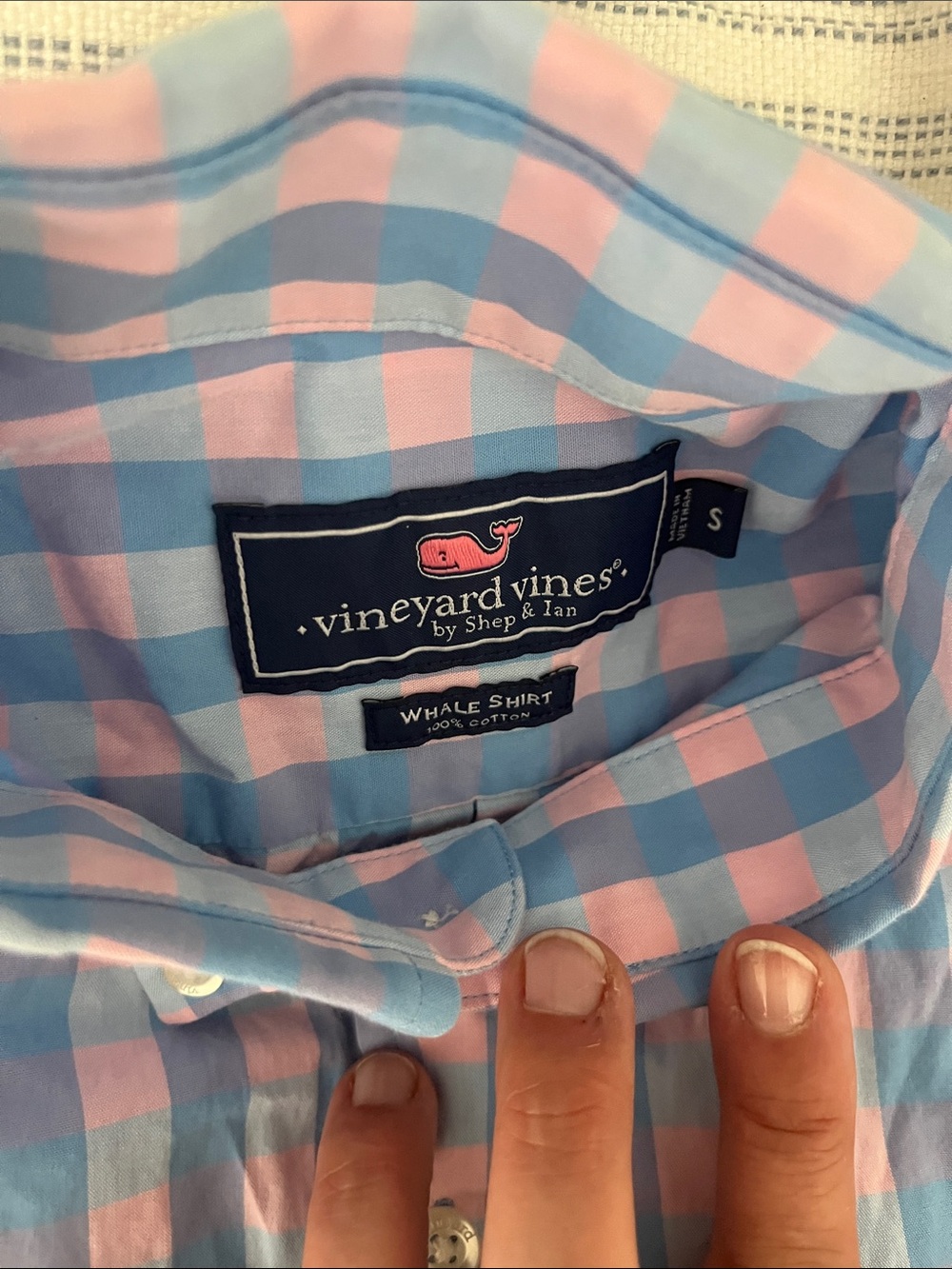 Vineyard Vines Pink and Blue Gingham Button-Down Whale Shirt - Picture 2 of 3